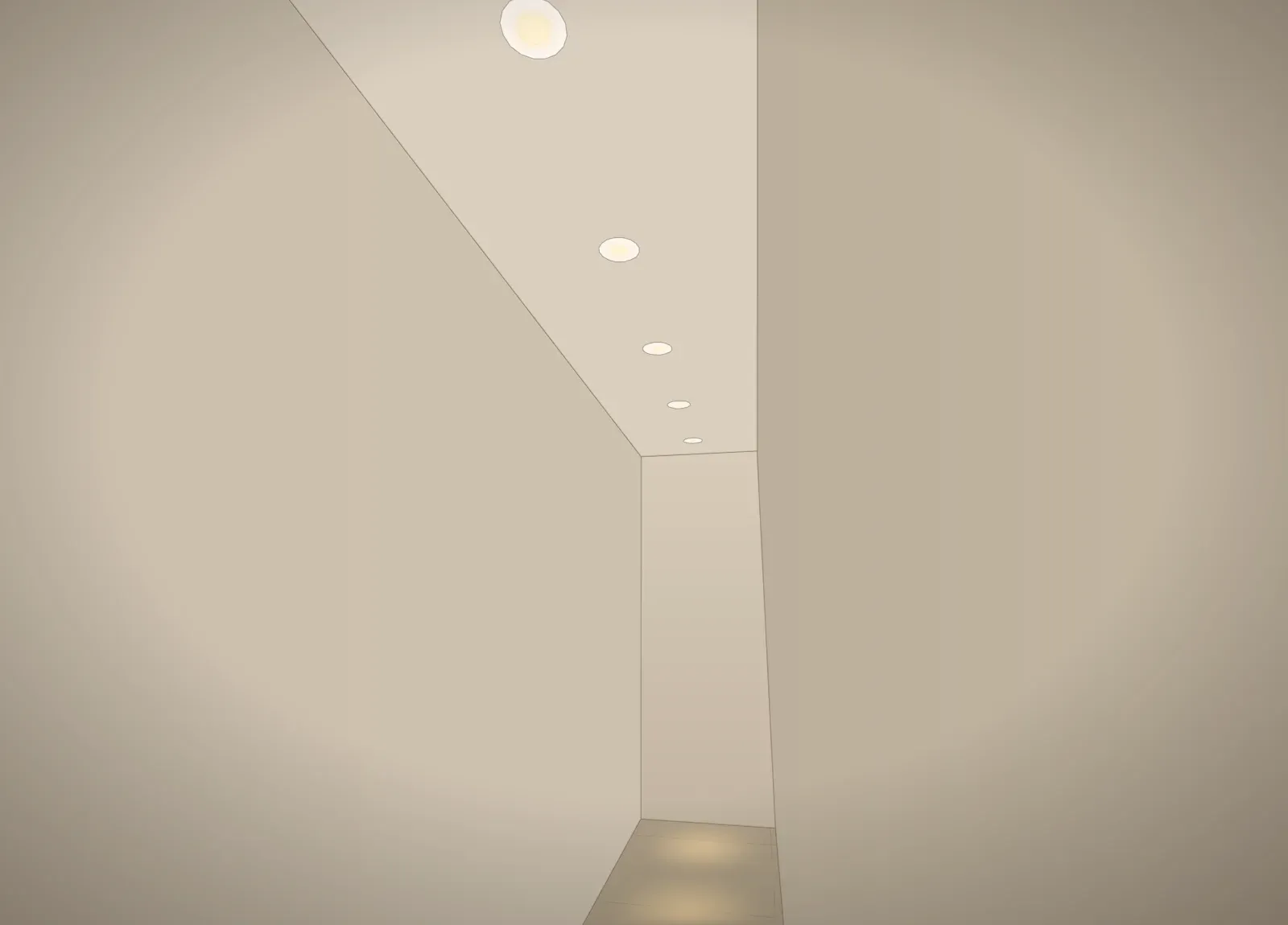 ممر بفتحات سبوت متتالية — صورة مولّدة توضّح شكل التصميم، مش صورة لشغل منفّذ